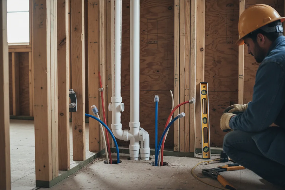 Drain and supply rough-in during Drain Cleaning in Wolcott